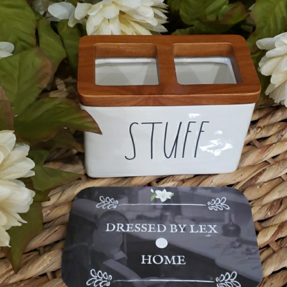 NWT VHTF Rae Dunn STUFF divided holder Wood - Picture 2 of 7